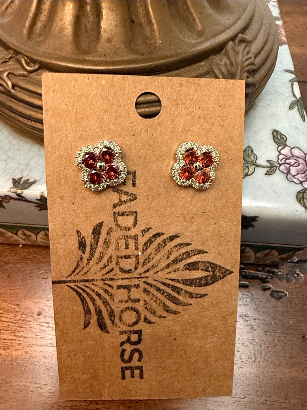 Amber Faceted Amber Crystal Flower Stud Earrings -
